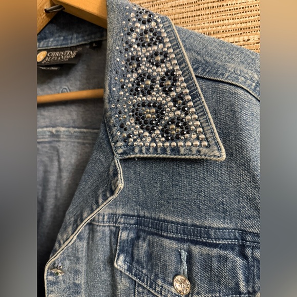 Christine Alexander Rhinestone Bling Blue Denim Jean Jacket Women Size Large - Picture 5 of 13